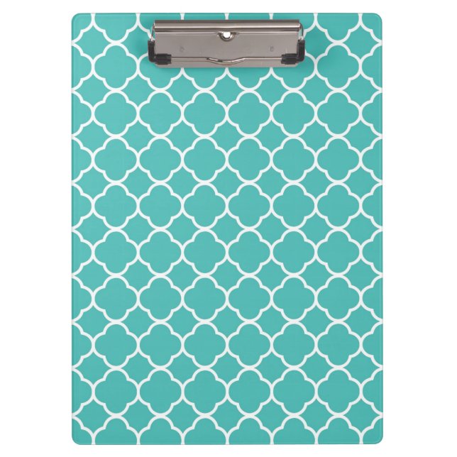 Preppy Teal Quatrefoil Clipboard (Front)