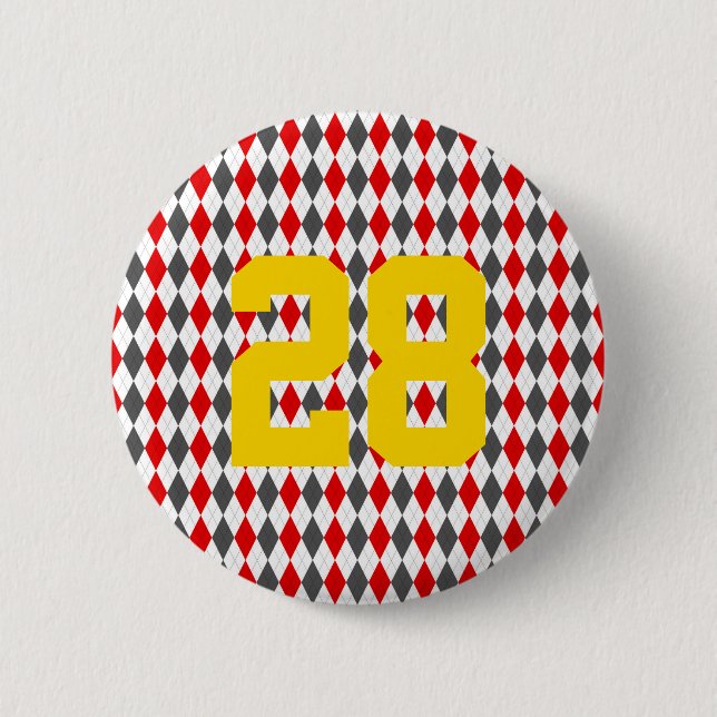 Preppy Team Spirit Argyle Red Black Yellow Number 6 Cm Round Badge (Front)