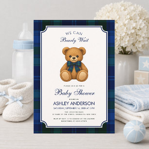 Preppy Teddy Bear Baby Shower Bearly Wait Plaid Invitation