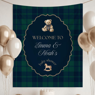 Preppy Teddy Bear Baby Shower Decorations, Tartan  Tapestry