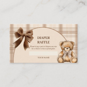 Preppy Teddy Bear Beige Plaid Diaper Raffle Enclos Enclosure Card