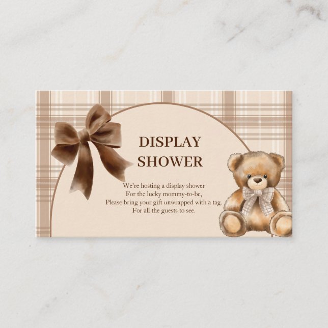 Preppy Teddy Bear Beige Plaid Display Shower Enclosure Card (Front)