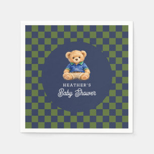 Preppy Teddy Bear Checkboard Baby Shower Napkin