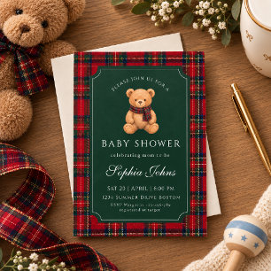 Preppy Teddy Bear Christmas baby shower Invitation