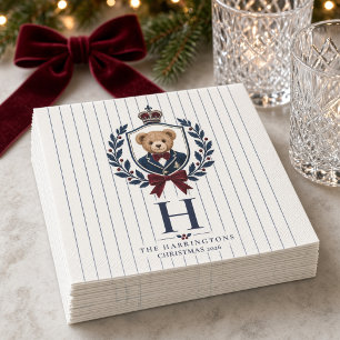 Preppy Teddy Bear Crest Personalised Monogram  Napkin