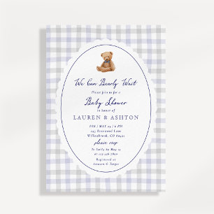 Preppy Teddy Bear Gingham Baby Shower Invitation