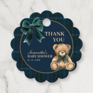 Preppy Teddy Bear Green Plaid Baby Shower Favour Tags