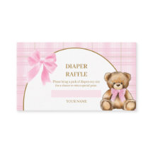 Preppy Teddy Bear Pink Plaid Diaper Raffle Card