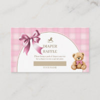 Preppy Teddy Bear Pink Plaid Diaper Raffle Insert 