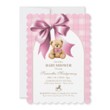 Preppy Teddy Bear Pink Plaid Girl Baby Shower