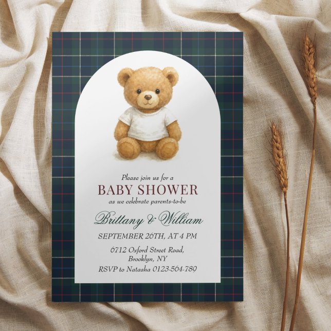 Preppy Teddy Bear Plaid Baby Shower  Invitation (Creator Uploaded)
