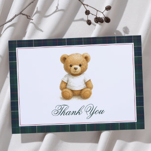 Preppy Teddy Bear Plaid Baby Shower  Thank You Card