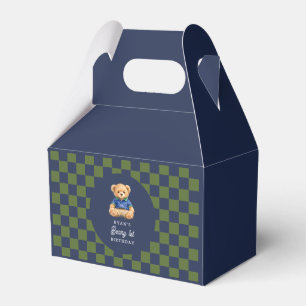 Preppy Teddy Beary 1st Birthday Checkboard Favour Box