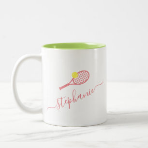 Preppy Tennis Ball Monogram Personalise Pink Green Two-Tone Coffee Mug
