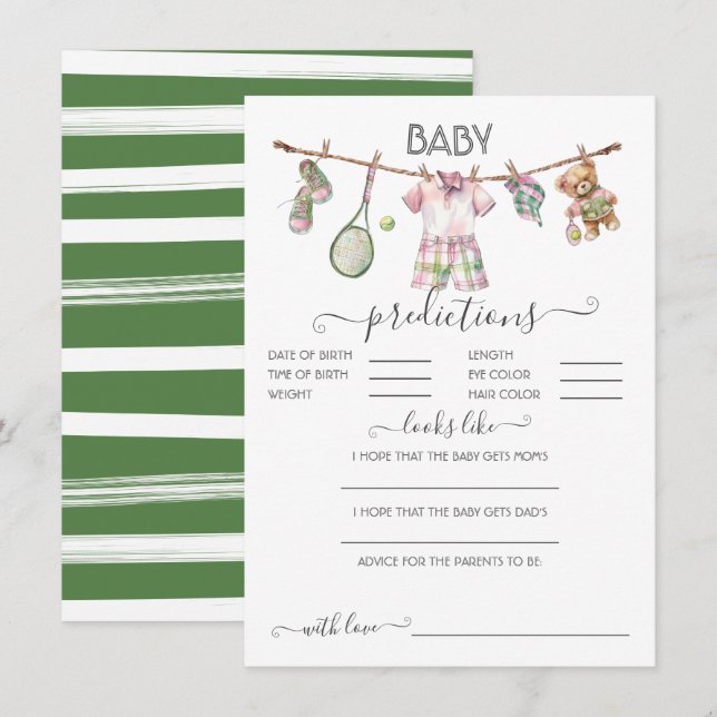 Preppy Tennis Clothesline Baby Predictions Game Invitation (Front/Back)