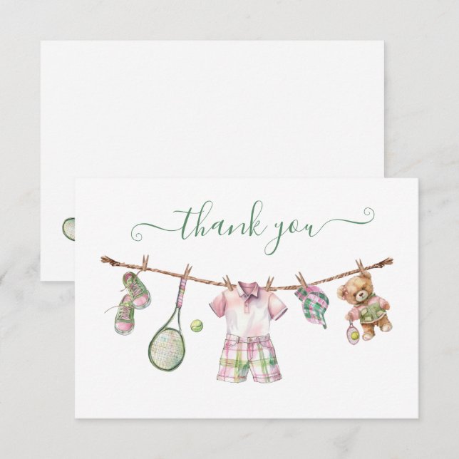 Preppy Tennis Clothesline Thank You Note (Front/Back)