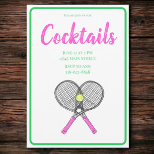 Preppy Tennis Cocktail Party / Pink Racquets  Invitation
