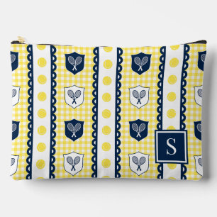 Preppy Tennis Crest Gingham - Yellow & Navy Accessory Pouch