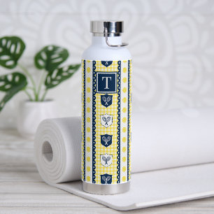 Preppy Tennis Crest Gingham - Yellow & Navy Water Bottle