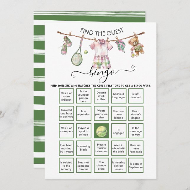 Preppy Tennis Find the Guest BINGO  Invitation (Front/Back)