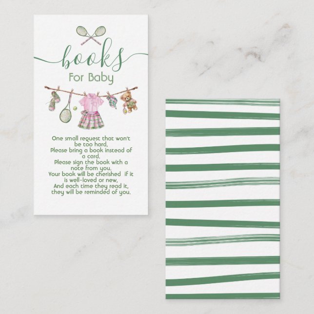 Preppy Tennis girl clothesline books for baby Enclosure Card (Front/Back)