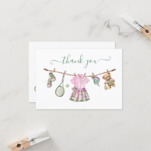 Preppy Tennis Girl Clothesline Thank You Note