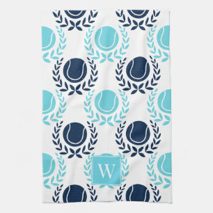 Preppy Tennis Laurel Wreath - Navy & Turquoise Tea Towel