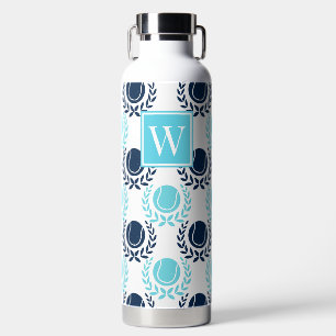 Preppy Tennis Laurel Wreath - Navy & Turquoise Water Bottle