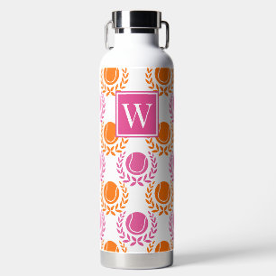 Preppy Tennis Laurel Wreath - Orange & Hot Pink Water Bottle