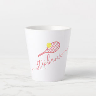 Preppy Tennis Monogram Personalised Pink  Latte Mug