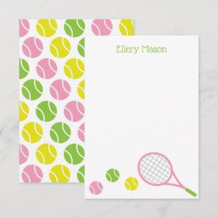 Preppy Tennis Personalised Flat Note Cards