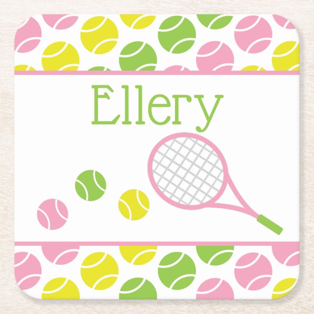 Preppy Tennis Personalised Paper Coasters (Front)