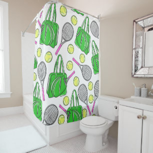 Preppy Tennis Pink Green Shower Curtain