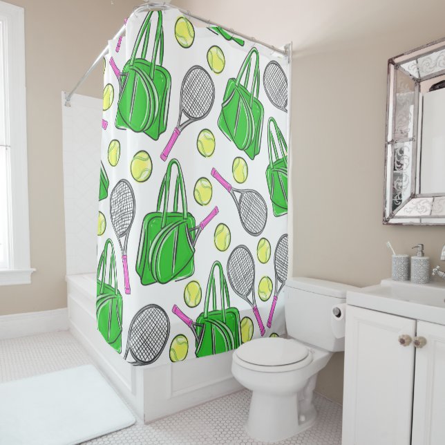 Preppy Tennis Pink Green Shower Curtain (In Situ)