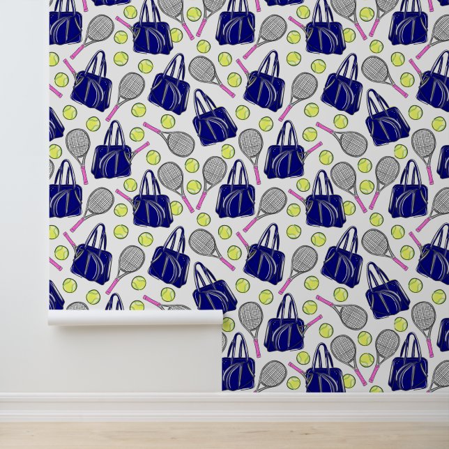 Preppy Tennis Pink Tennis Racquets Navy Bag Balls Wallpaper (Application)