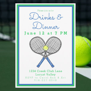 Preppy Tennis Racquets Drinks & Dinner Invitation