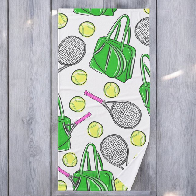 Preppy Tennis Racquets Pink Green Bath Towel (Creator Uploaded)