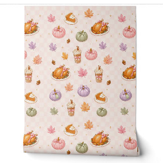 preppy thanksgiving Turkey Pumpkin Fall Pattern Wallpaper