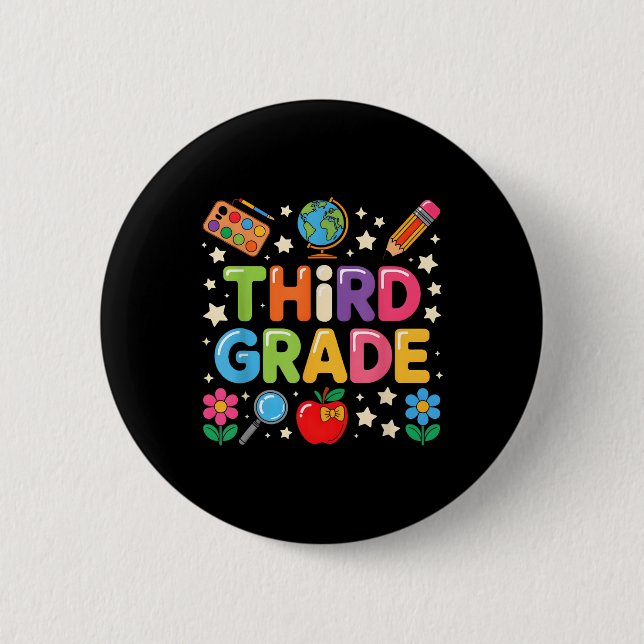 Preppy Third Grade Back To School 3rd Grade Teache 6 Cm Round Badge (Front)