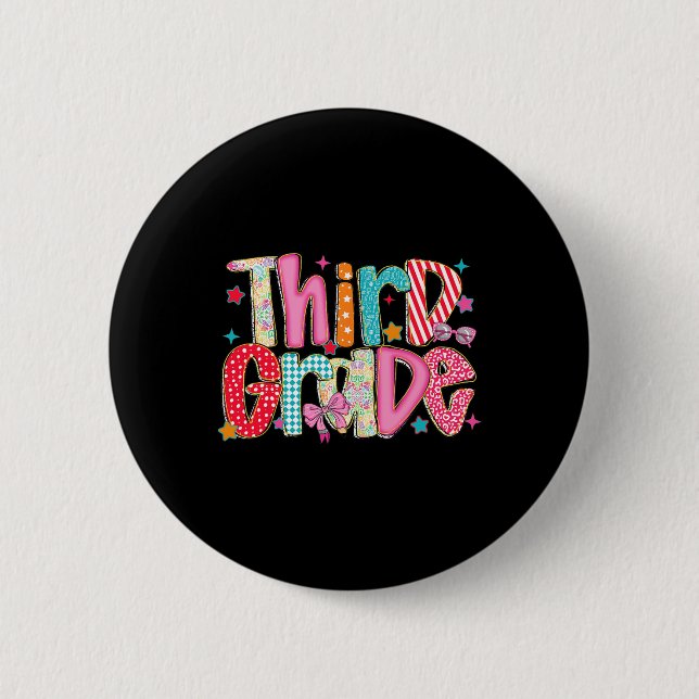 Preppy Third Grade Back To School 3rd Grade Teache 6 Cm Round Badge (Front)