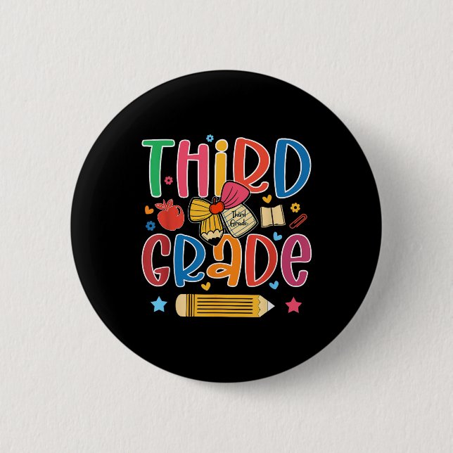 Preppy Third Grade Back To School 3rd Grade Teache 6 Cm Round Badge (Front)