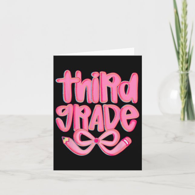 Preppy Third Grade Back To School Coquette Bow Tea Card (Front)