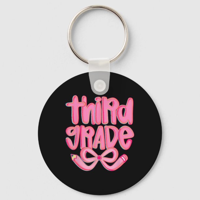 Preppy Third Grade Back To School Coquette Bow Tea Key Ring (Front)