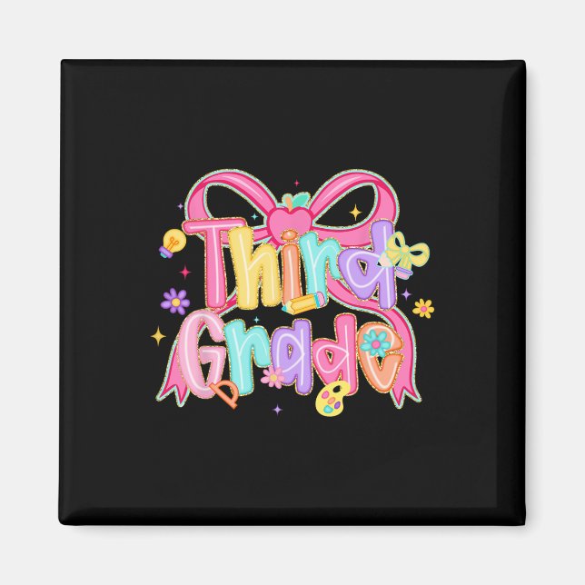 Preppy Third Grade Back To School Coquette Bow Tea Magnet (Front)