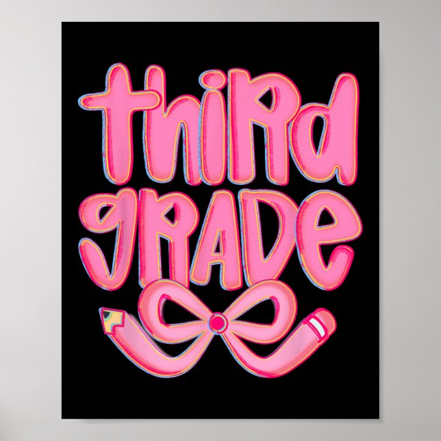 Preppy Third Grade Back To School Coquette Bow Tea Poster (Front)