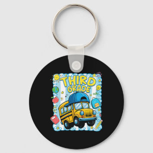 Preppy Third Grade Back To School Funny School Bus Key Ring
