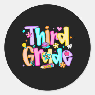 Preppy Third Grade Byck To School 3rd Grade Teache Classic Round Sticker