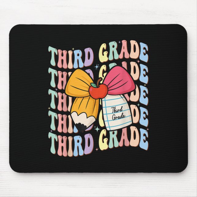 Preppy Third Grade Pencil Coquette Bow Back To Sch Mouse Mat (Front)