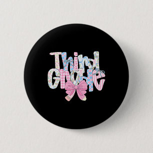 Preppy Third Grade Teacher Blue Floral Coquette Pe 6 Cm Round Badge