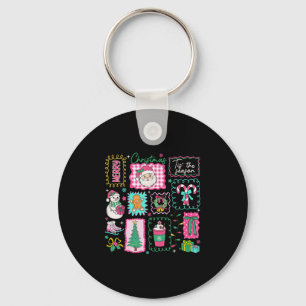 Preppy Tis The Season Pink Christmas Coffee Family Key Ring